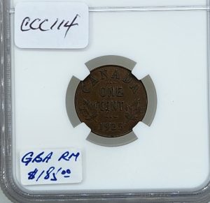 1925 Canada 1 Cent, Grader NGC, Grade AU55BN, Grader I D. 11306-061, SKU #CCC114