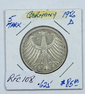 1956D Germany 5 Mark, .625 Silver, SKU #RFC108