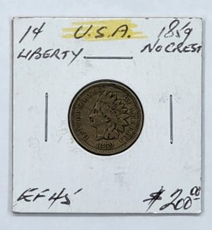 1859 U.S.A. 1 Cent, No Crest, Grader Our Grade, EF45, SKU #RFC113