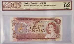 1974 Canada $2, S/N *BA0593097, Lawson-Bouey, BCS, CU62, BH853, SKU #CCP192