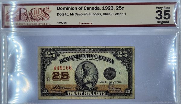 Canada 25 cents 1923 McCavour-Saunders - BCS VF35