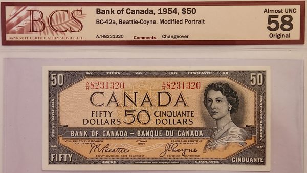 Canada $50 1954 Modified Beattie-Coyne A/H - BCS AU58 Original