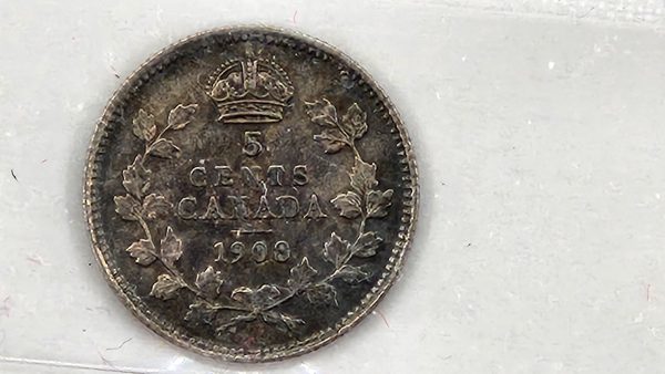 Canada 5 cents 1908 Small 8 - ICCS AU55 - Image 4