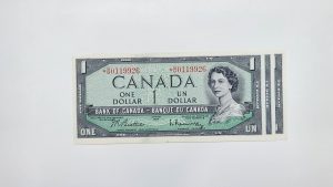 Canada $1 1954 Modified Beattie-Rasminsky *B/M Replacement (3 Consecutive) - UNC