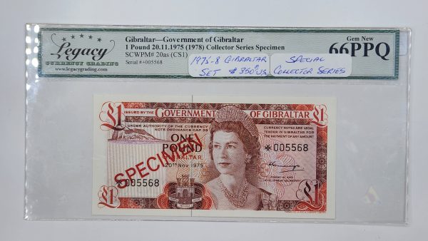 Gibraltar 1, 5, 10, 20 Pounds 1975 Specimen (4 banknotes set) - Legacy 66PPQ, 67PPQ - Image 2