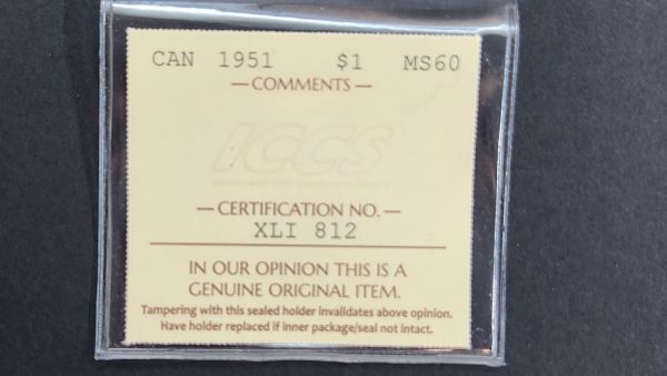 Canada $1 1951 - ICCS MS60 - Image 3