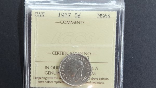 Canada 5 cents 1937 - ICCS MS64