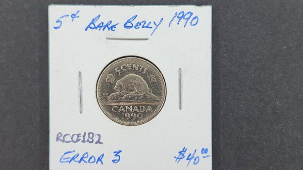 Canada 5 Cents 1990 Bare Belly Error 3