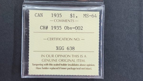 Canada $1 1935 Obv-002 - ICCS MS64 - Image 3