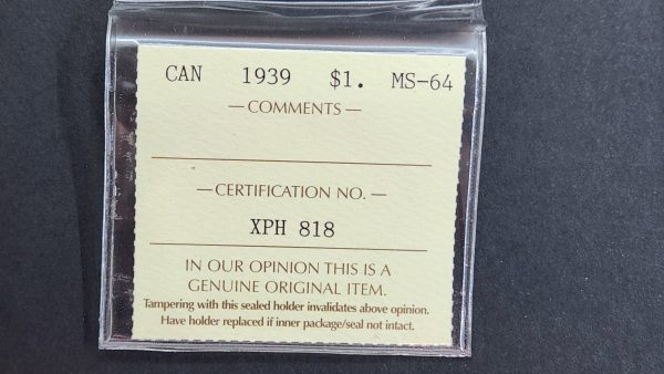 Canada $1 1939 - ICCS MS64 - Image 3