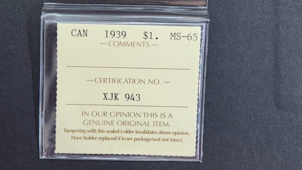 Canada $1 1939 - ICCS MS65 - Image 3