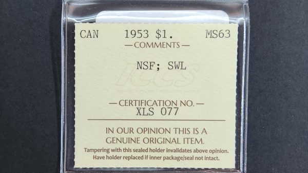 Canada $1 1953 NSF SWL - ICCS MS63 - Image 3