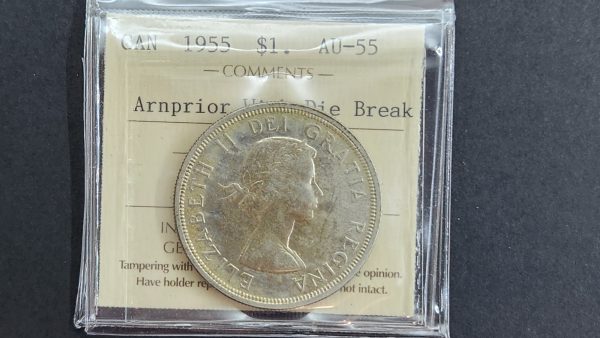 Canada $1 1955 Arnprior with Die Break - ICCS AU55