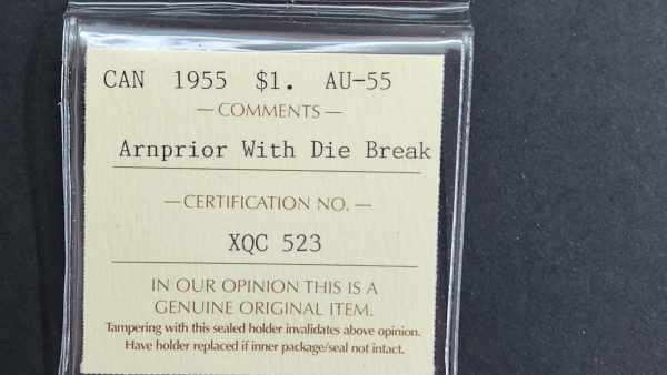 Canada $1 1955 Arnprior with Die Break - ICCS AU55 - Image 3