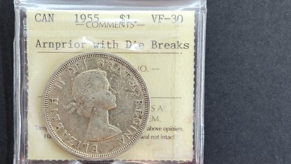 Canada $1 1955 Arnprior with Die Break - ICCS VF30