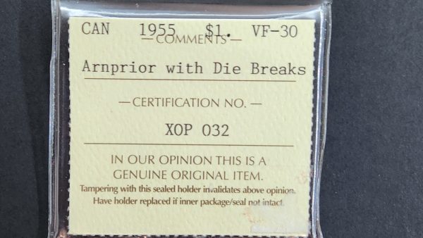 Canada $1 1955 Arnprior with Die Break - ICCS VF30 - Image 3