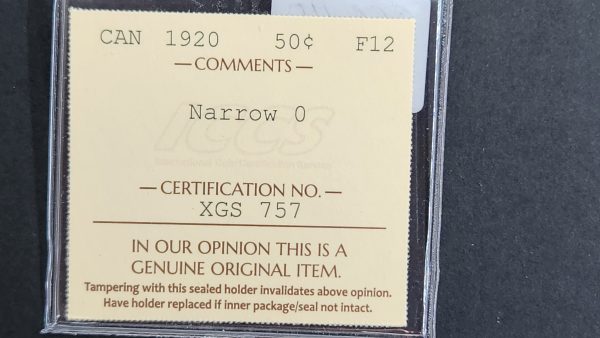 Canada 50 Cents 1920 Narrow 0 - ICCS F12 - Image 3