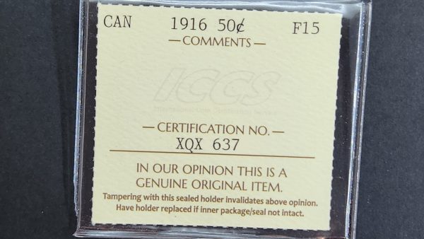 Canada 50 Cents 1916 - ICCS F15 - Image 3