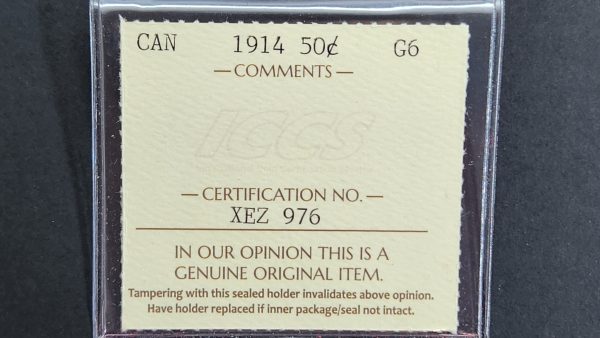Canada 50 Cents 1914 - ICCS G6 - Image 3