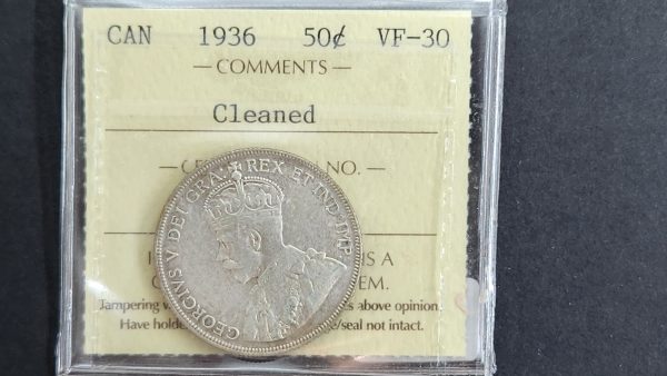 Canada 50 Cents 1936 - ICCS VF30 Cleaned