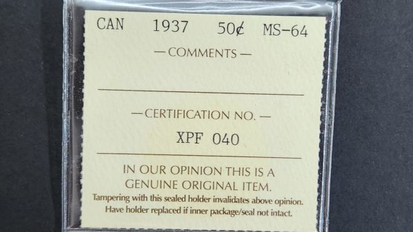 Canada 50 Cents 1937 - ICCS MS64 - Image 3