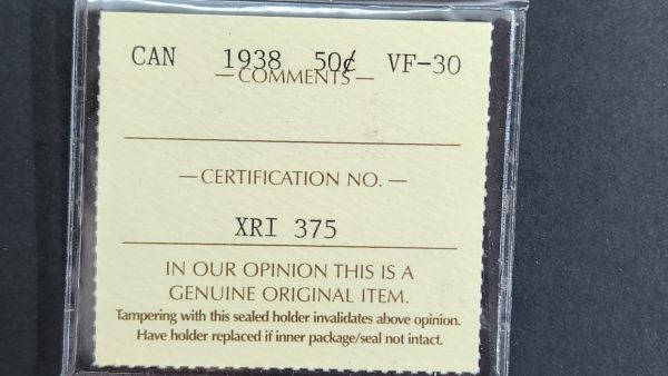 Canada 50 Cents 1938 - ICCS VF30 - Image 3
