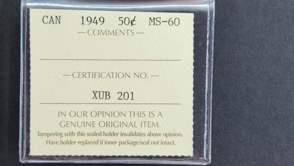 Canada 50 Cents 1949 - ICCS MS60 - Image 3