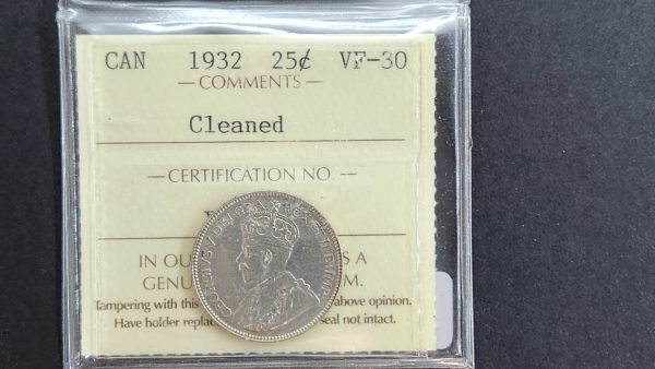 Canada 25 Cents 1932 - ICCS VF30 Cleaned