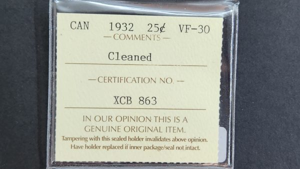 Canada 25 Cents 1932 - ICCS VF30 Cleaned - Image 3