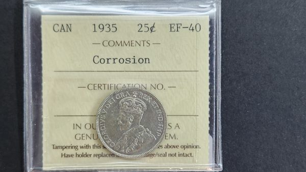 Canada 25 Cents 1935 - ICCS EF40 Corrosion