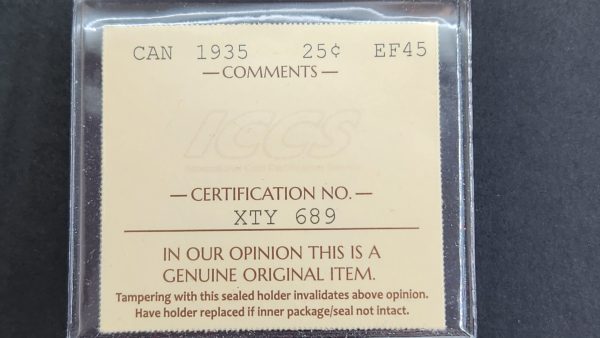 Canada 25 Cents 1935 - ICCS EF45 - Image 3