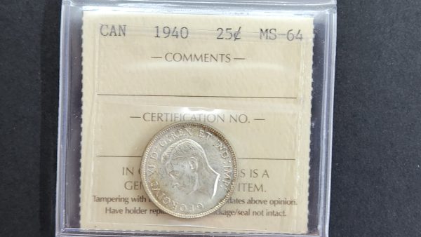 Canada 25 Cents 1940 - ICCS MS64