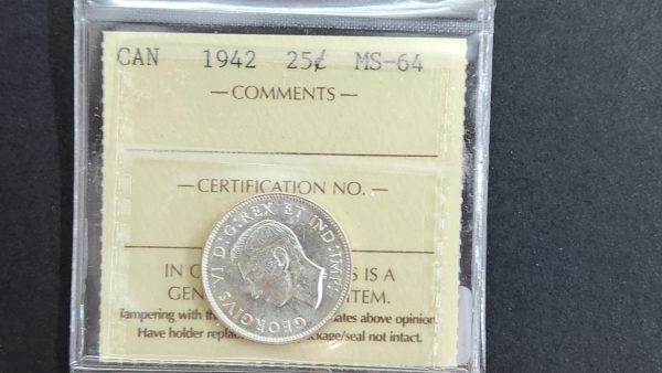 Canada 25 Cents 1942 - ICCS MS64