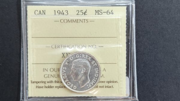 Canada 25 Cents 1943 - ICCS MS64