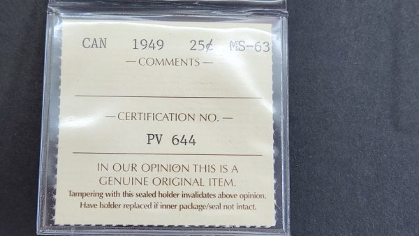 Canada 25 Cents 1949 - ICCS MS63 - Image 3