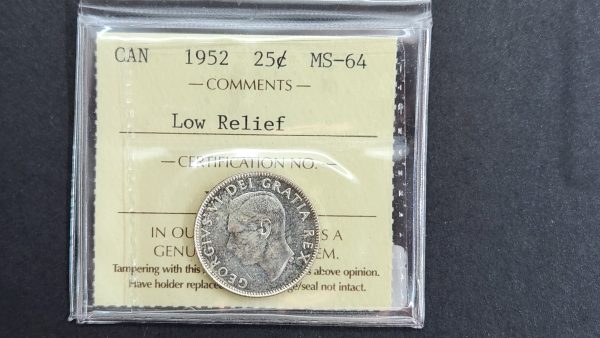Canada 25 Cents 1952 Low Relief - ICCS MS64