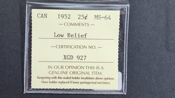 Canada 25 Cents 1952 Low Relief - ICCS MS64 - Image 3