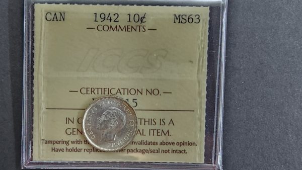 Canada 10 Cents 1942 - ICCS MS63