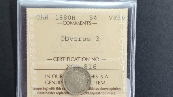 Canada 5 Cents 1880H Obverse 3 - ICCS VF30