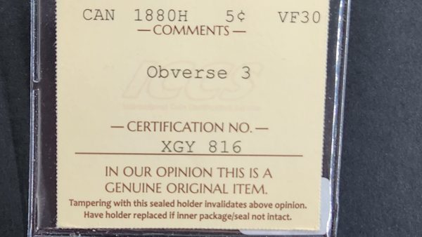 Canada 5 Cents 1880H Obverse 3 - ICCS VF30 - Image 3