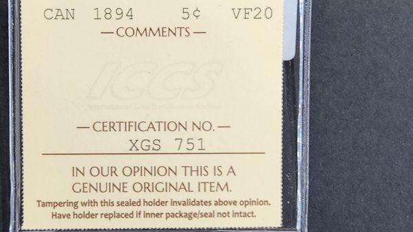 Canada 5 Cents 1894 - ICCS VF20 - Image 3