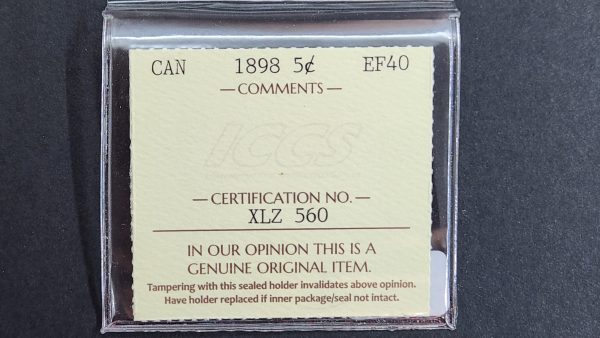 Canada 5 Cents 1898 - ICCS EF40 - Image 3