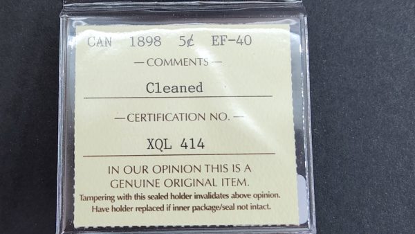 Canada 5 Cents 1898 - ICCS EF40 Cleaned - Image 3