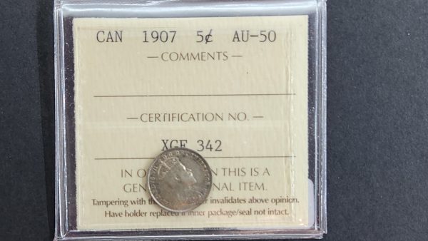 Canada 5 Cents 1907 - ICCS AU50