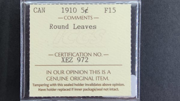 Canada 5 Cents 1910 Round Leaves - ICCS F15 - Image 3