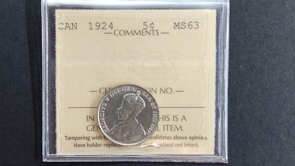 Canada 5 Cents 1924 - ICCS MS63