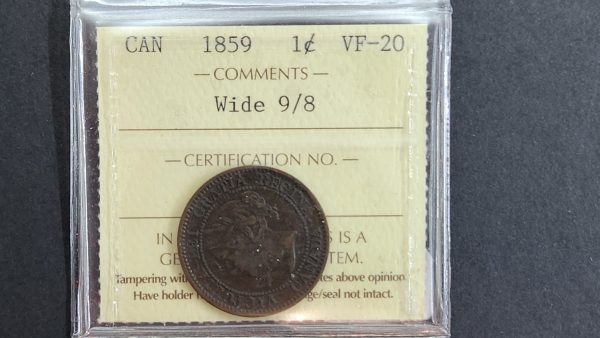Canada 1 Cent 1859 Wide 9/8 - ICCS VF20