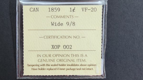 Canada 1 Cent 1859 Wide 9/8 - ICCS VF20 - Image 3