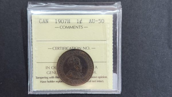 Canada 1 Cent 1907H - ICCS AU50