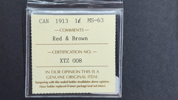 Canada 1 Cent 1913 - ICCS MS63 RB - Image 3